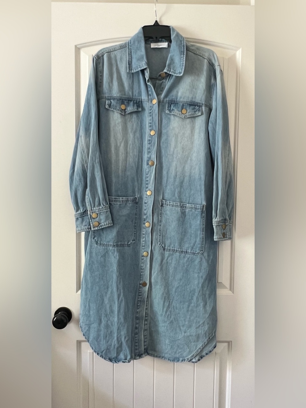 Carly Jean Los Angeles denim duster jacket western-inspired shirt dress Large